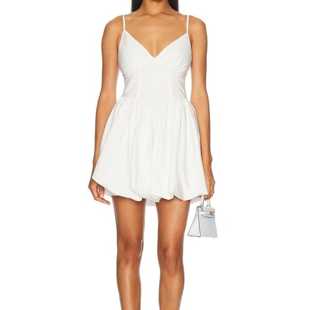 New CAROLINE CONSTAS Orella Scoop Back Mini Dress White backless flowy cottage